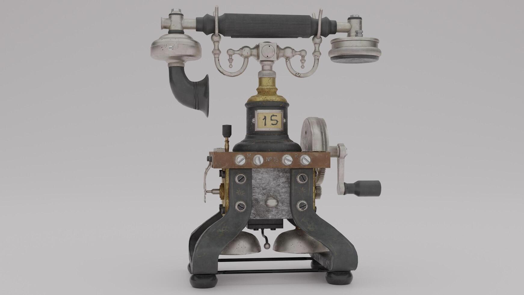 A 3d model of a telephone with a clock on top photo