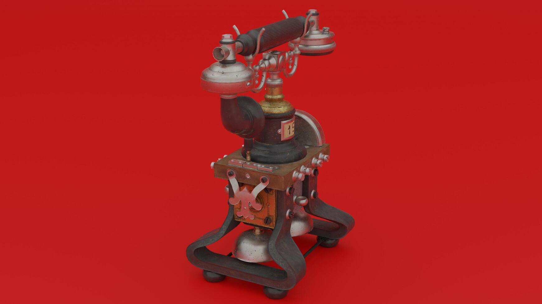 A 3d model of a telephone on a red background photo