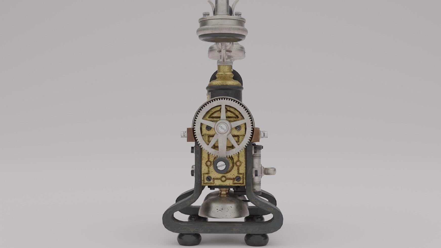 A steam powered machine with a clock on top photo