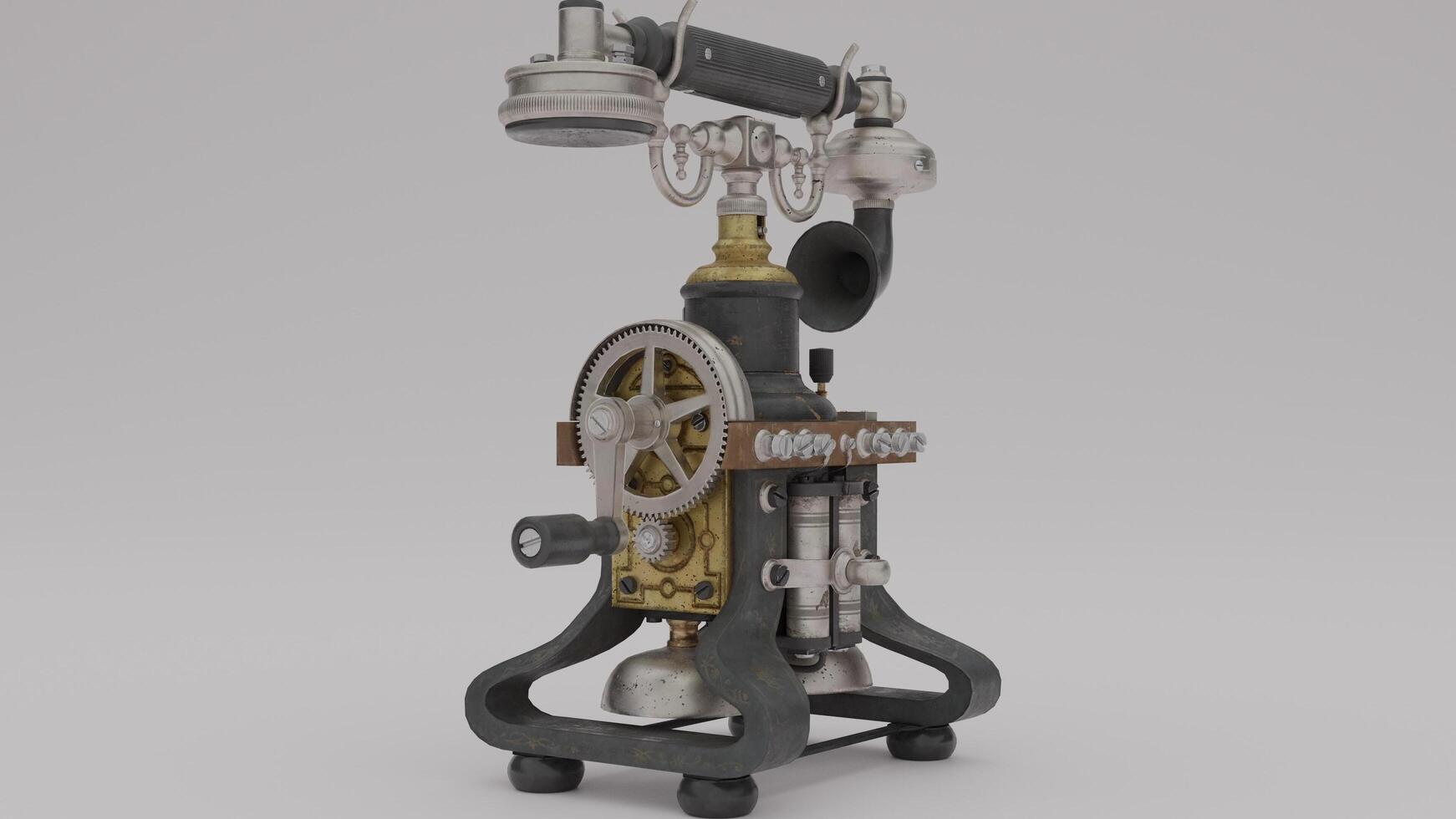 A 3d model of a telephone with a clock photo