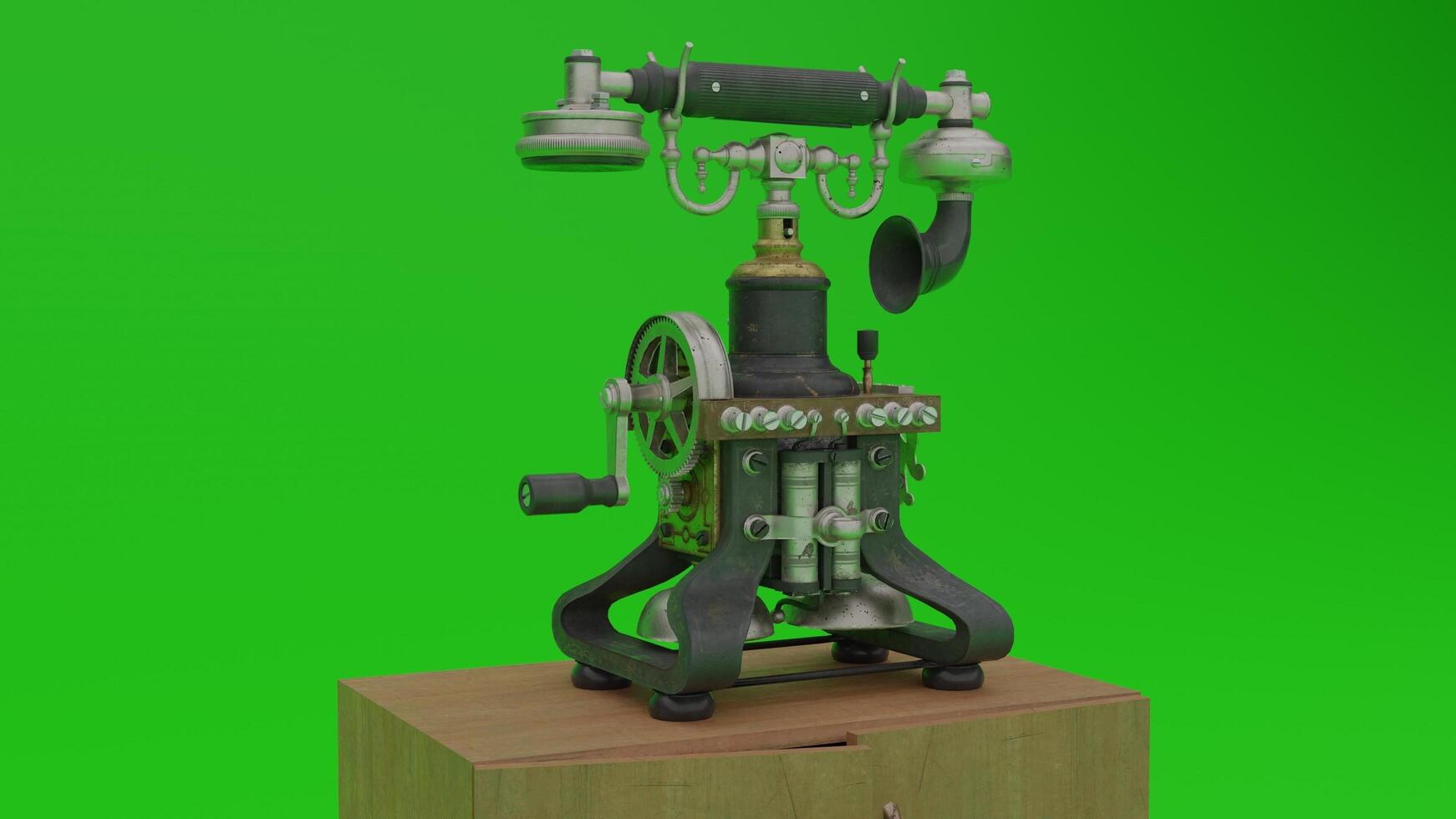 A green screen image of a vintage telephone photo
