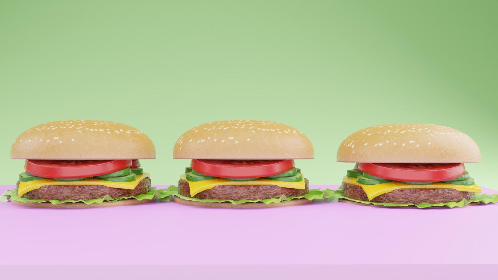 Three hamburgers on a pink background photo