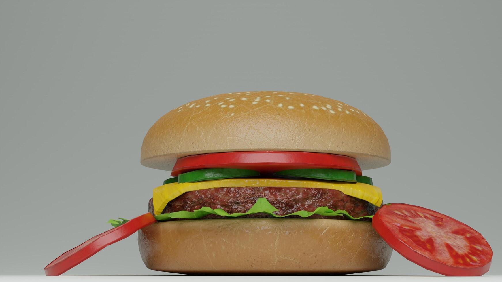 A hamburger with a tomato and a slice of cheese photo