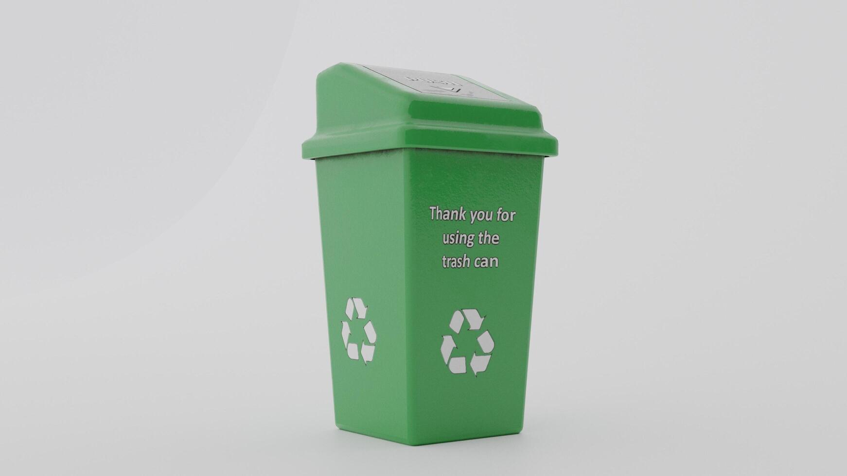 A green recycling bin with a recycling symbol on it photo