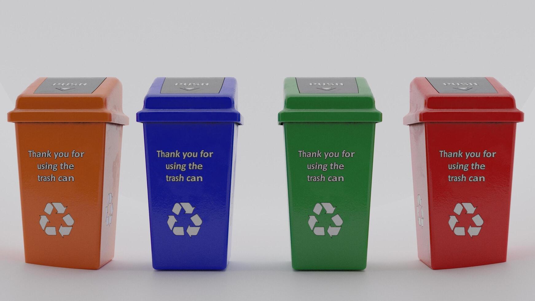 Three colorful trash cans with the words thank you for your trash photo