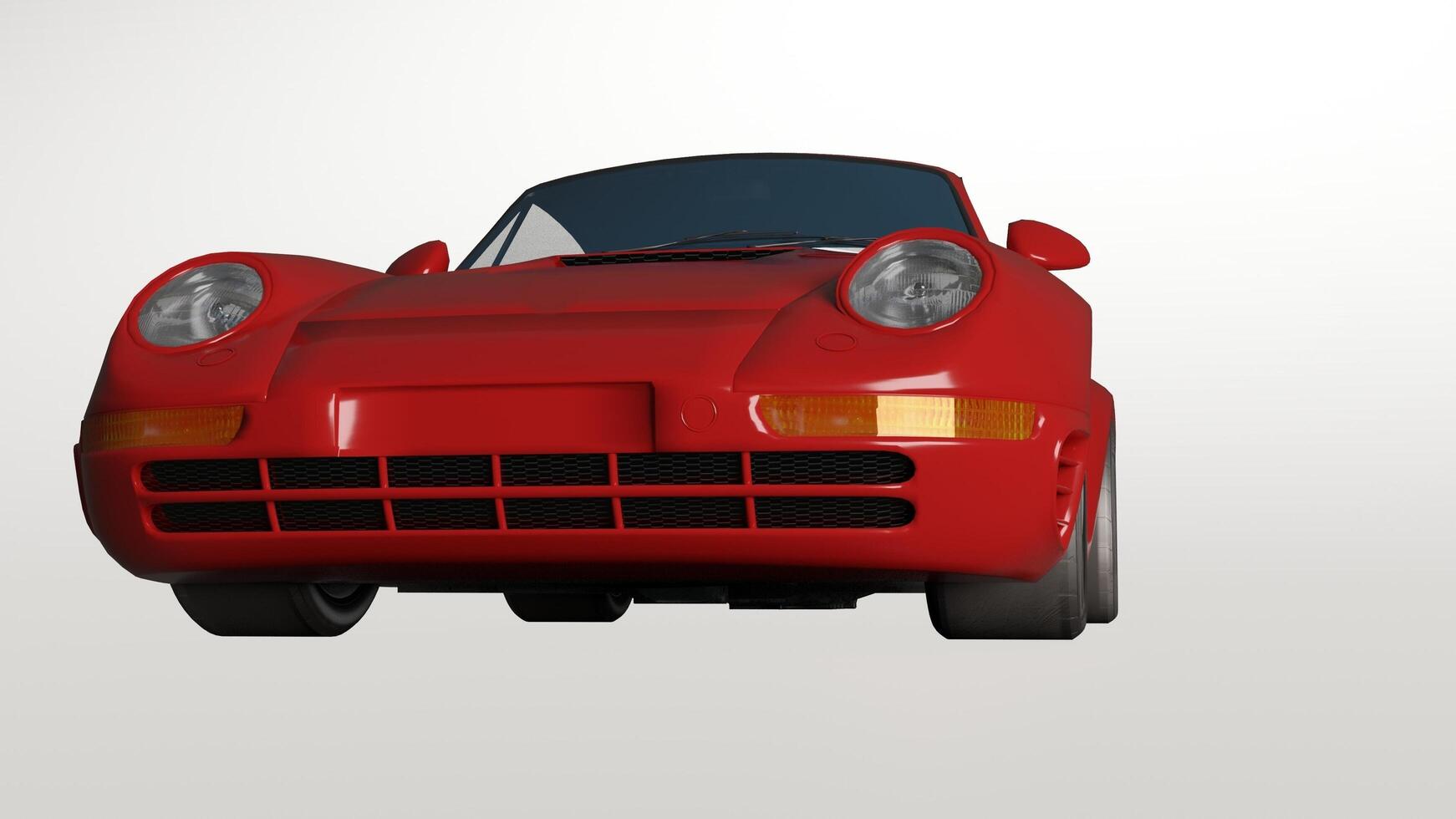 A red sports car is shown in a 3d model photo