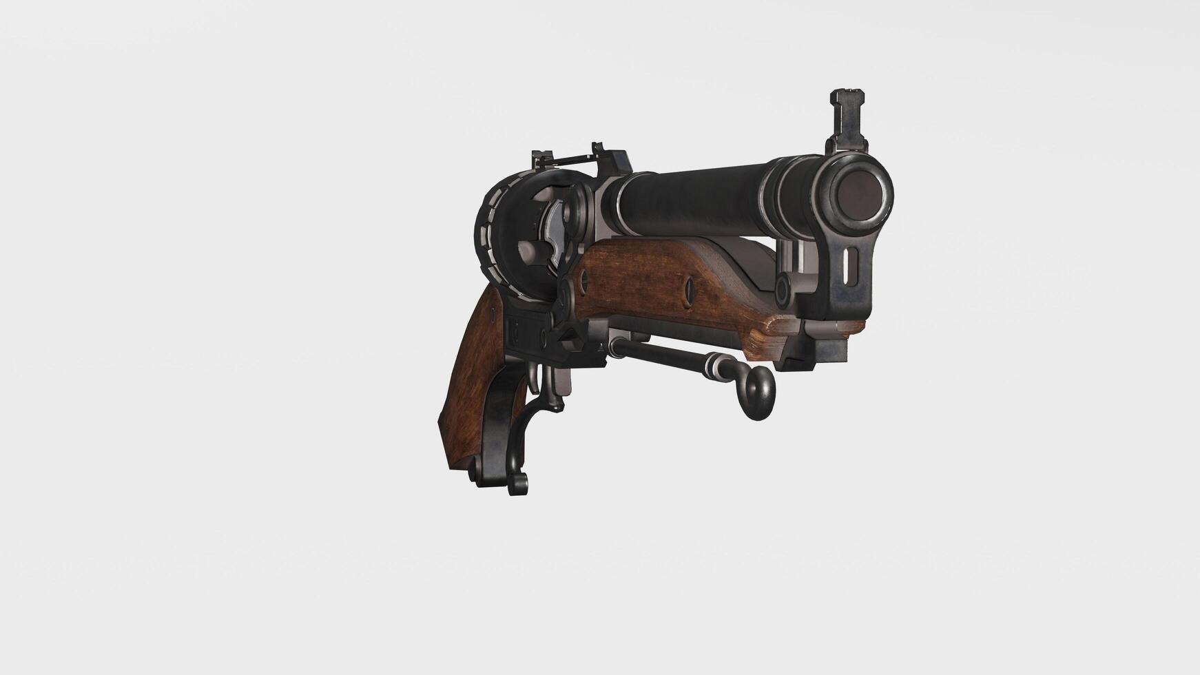 A gun with a wooden handle and a metal barrel photo