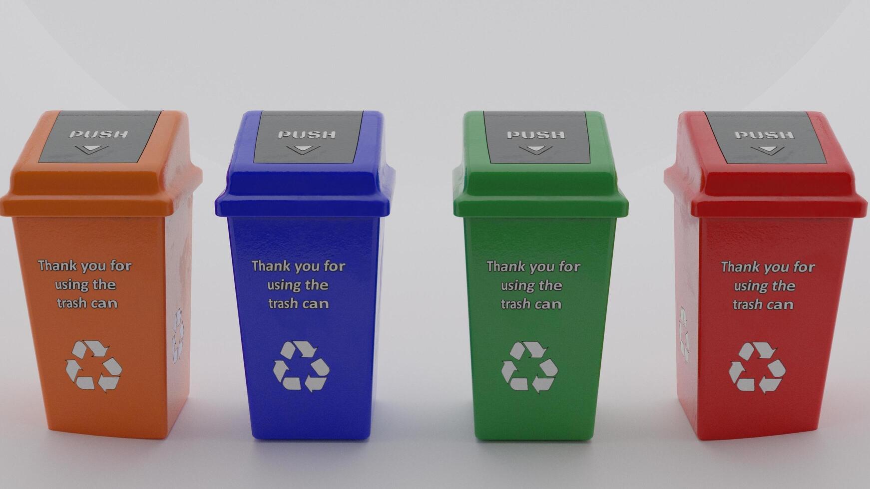 Three colorful trash cans with the words thank you for the trash photo
