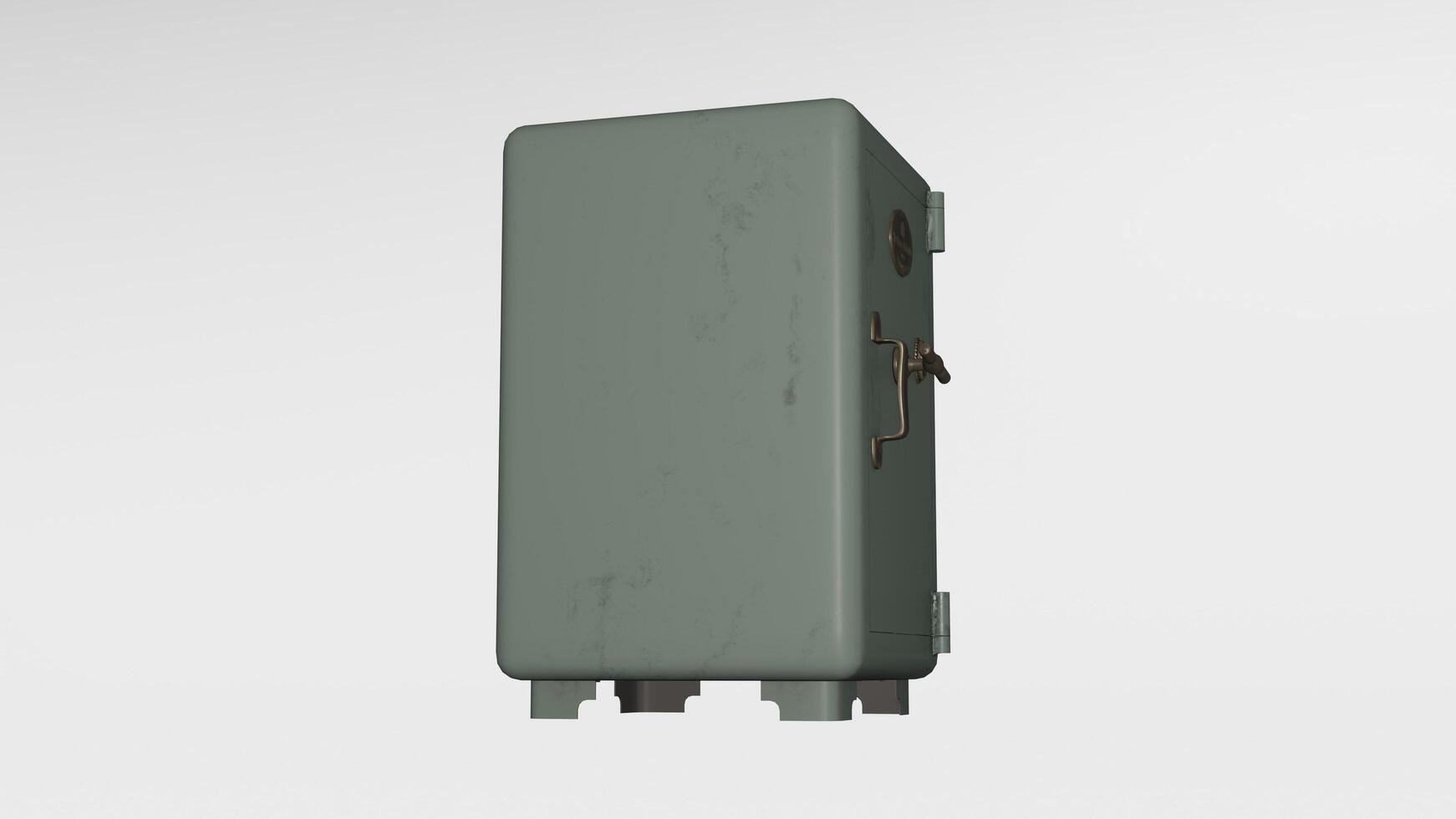 A green metal safe with a lock on it photo