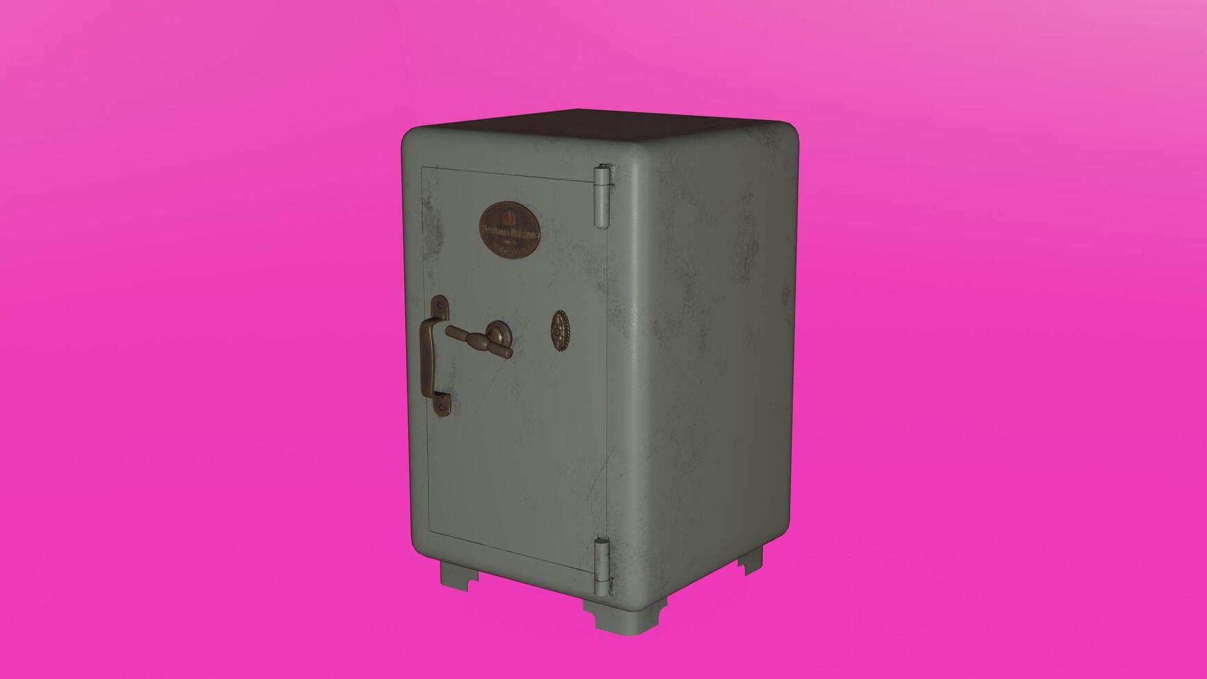A metal safe on a pink background photo