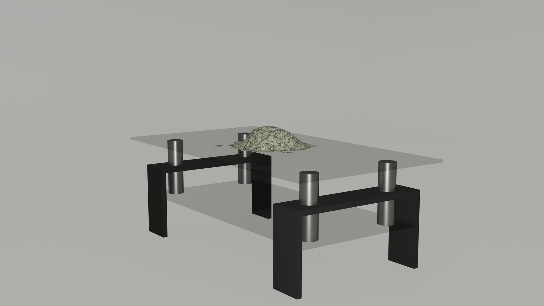 A 3d rendering of a table with a plant on it photo