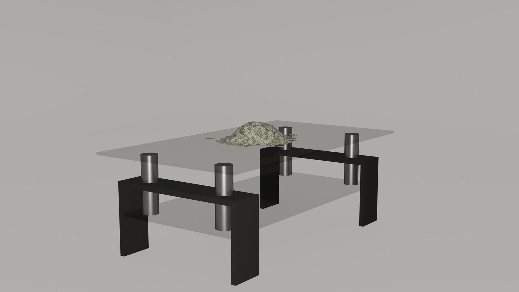 A 3d model of a coffee table with a green plant on it photo