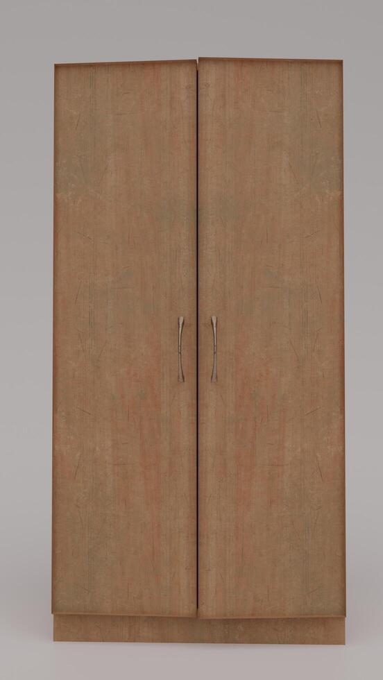 A wooden cabinet with two doors on a white background photo