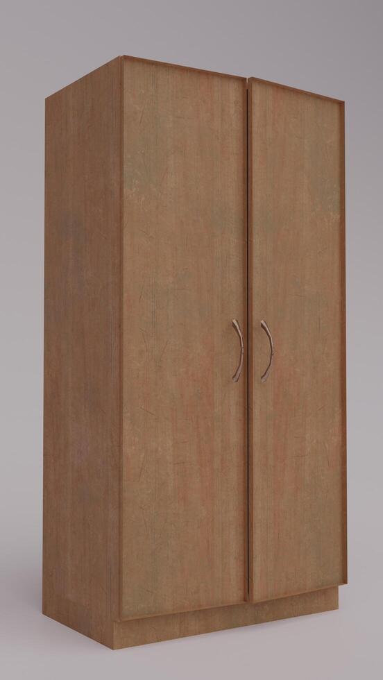 A wooden cabinet with two doors on a white background photo