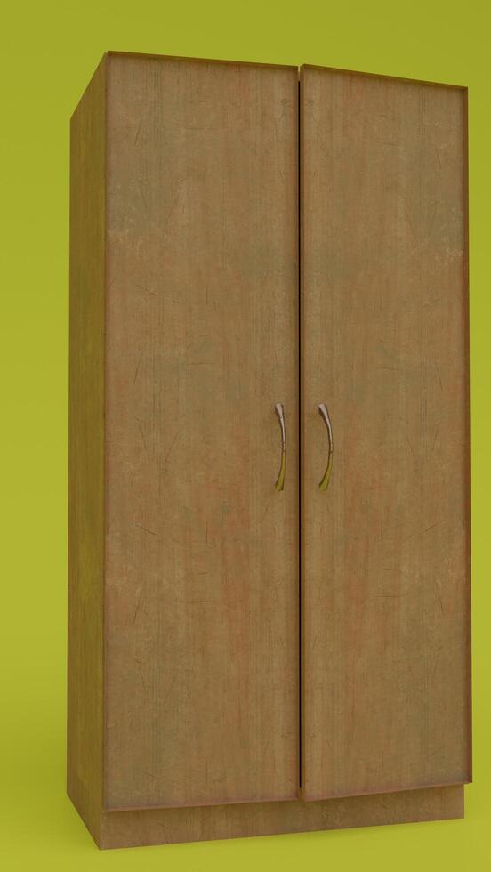 A wooden cabinet with two doors on a green background photo