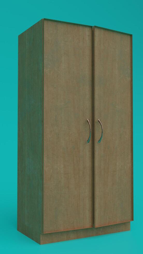 A cabinet with two doors on a turquoise background photo