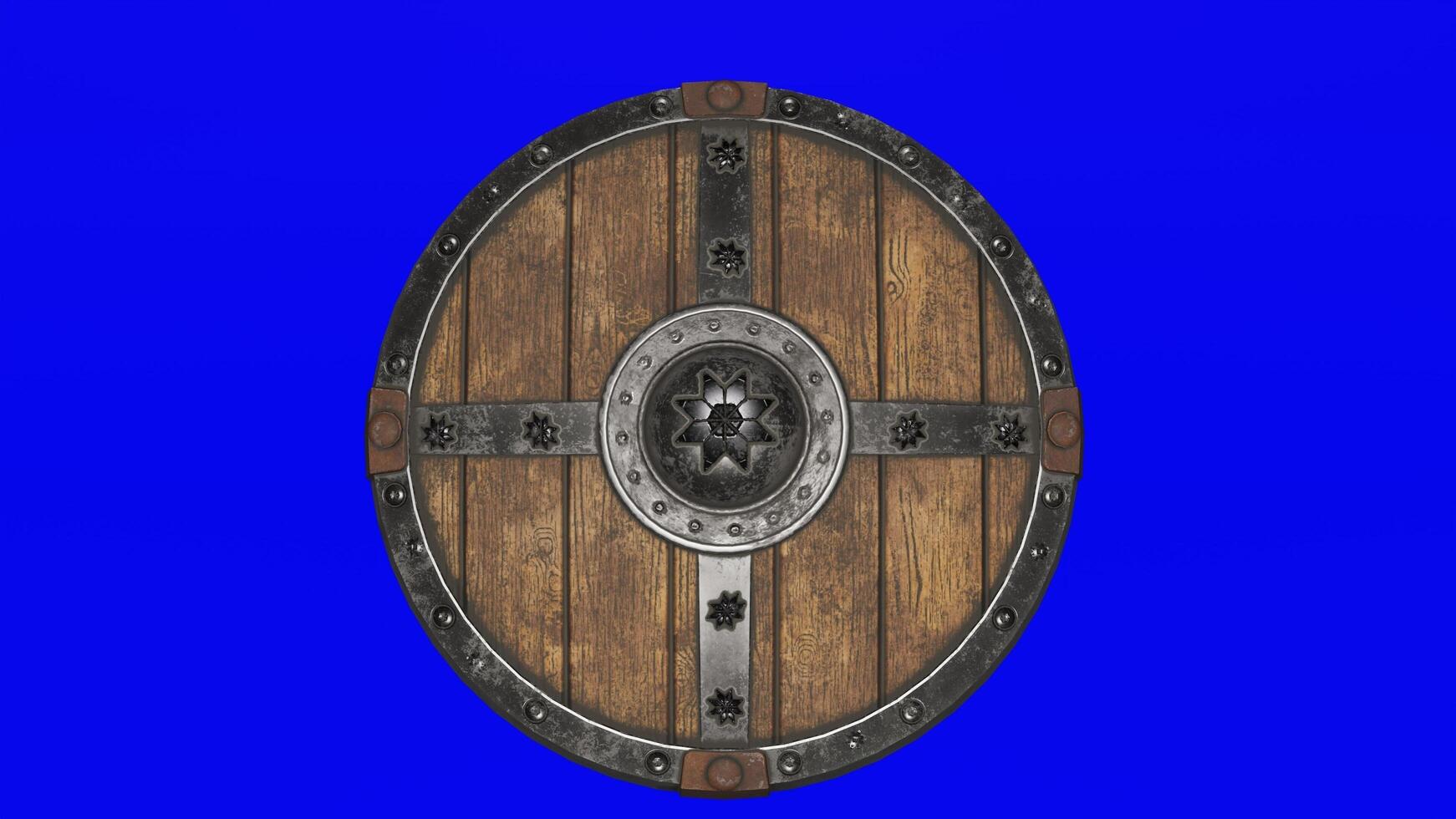 A wooden shield with metal and wooden parts photo
