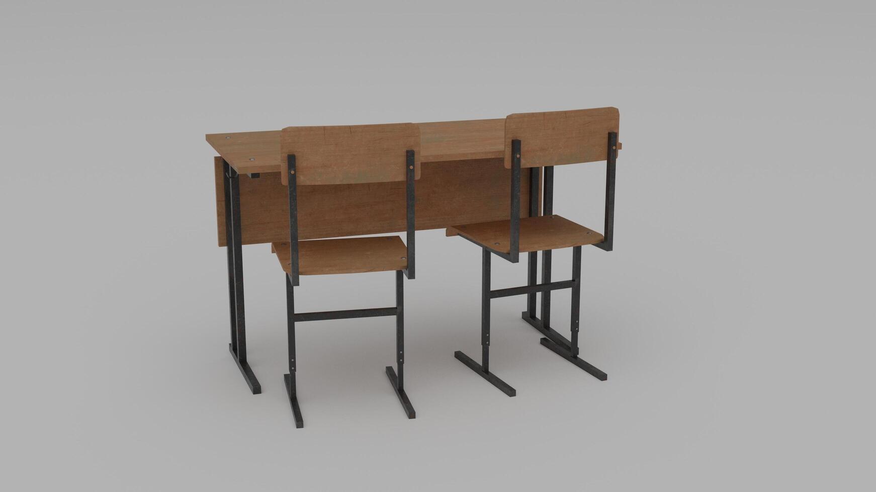 A 3d model of a desk and chair photo