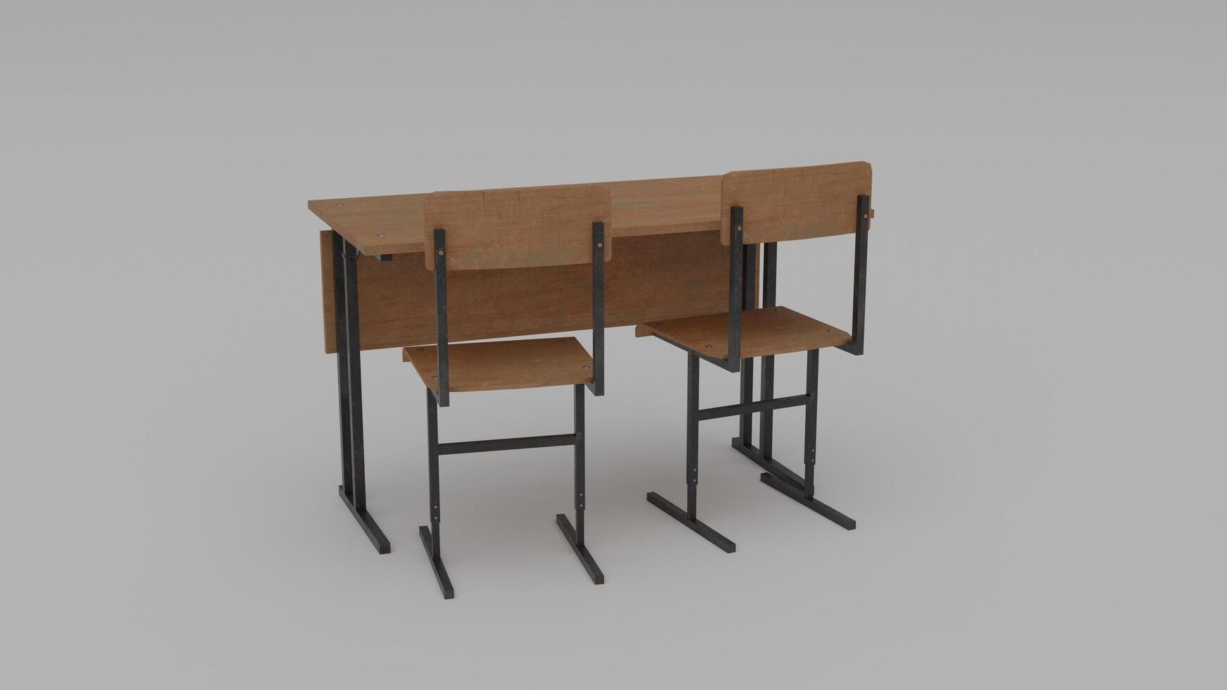 A 3d model of a desk and chair photo