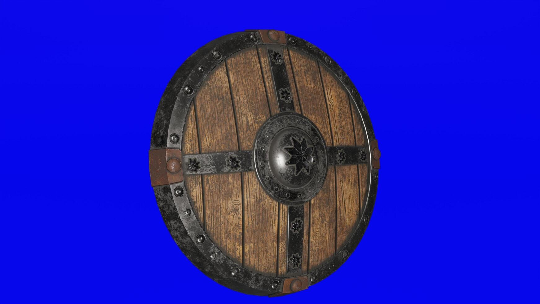 A wooden shield with metal and wooden parts photo