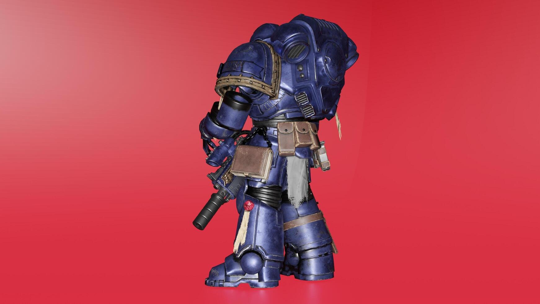 A blue space marine with a gun and a helmet photo