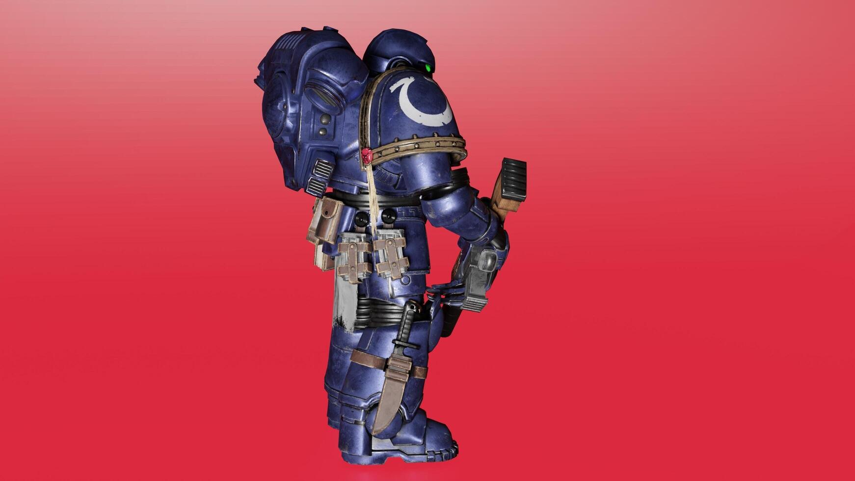 A blue space marine with a gun and a helmet photo