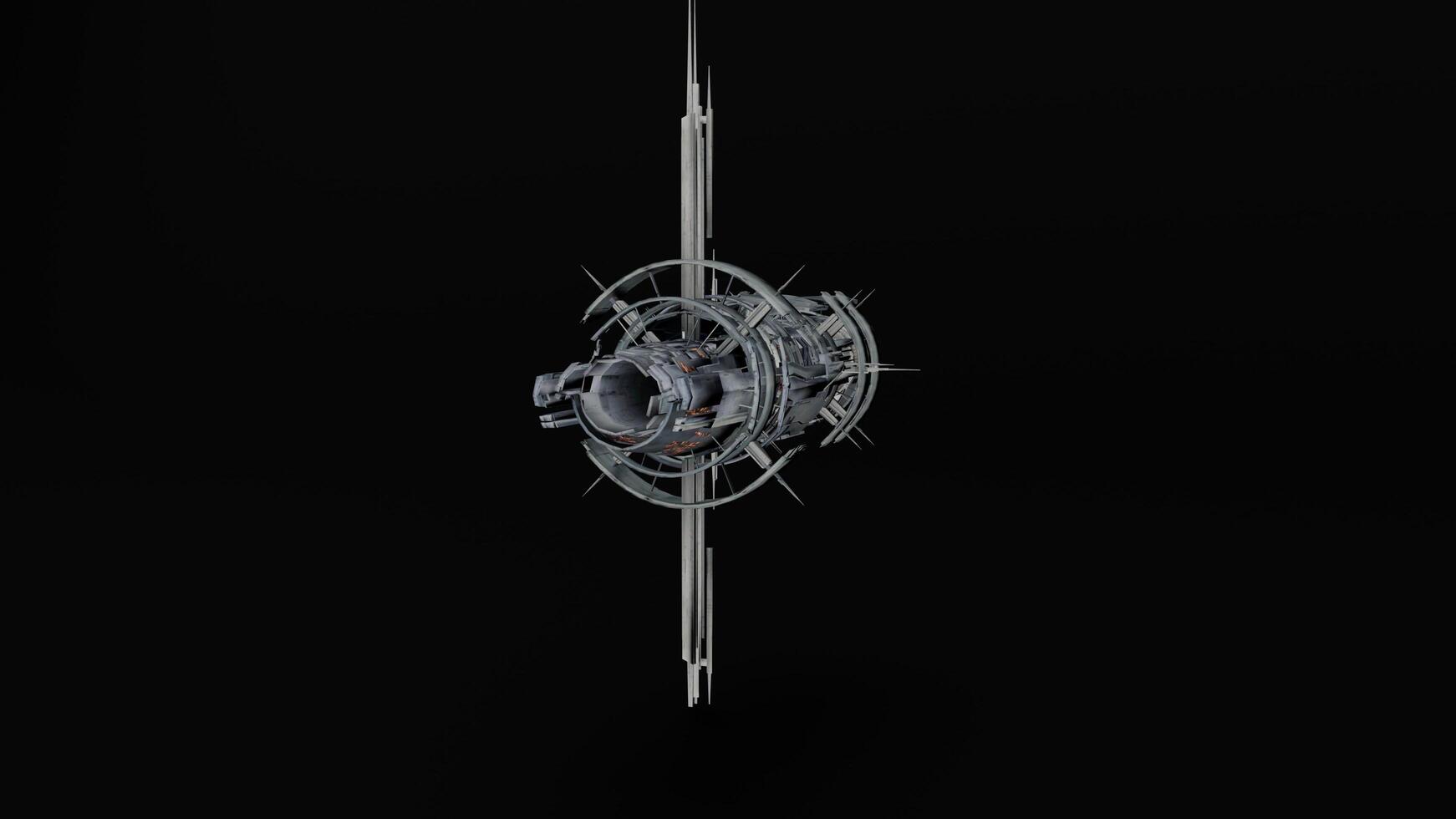 A space station with a large object hanging from it photo
