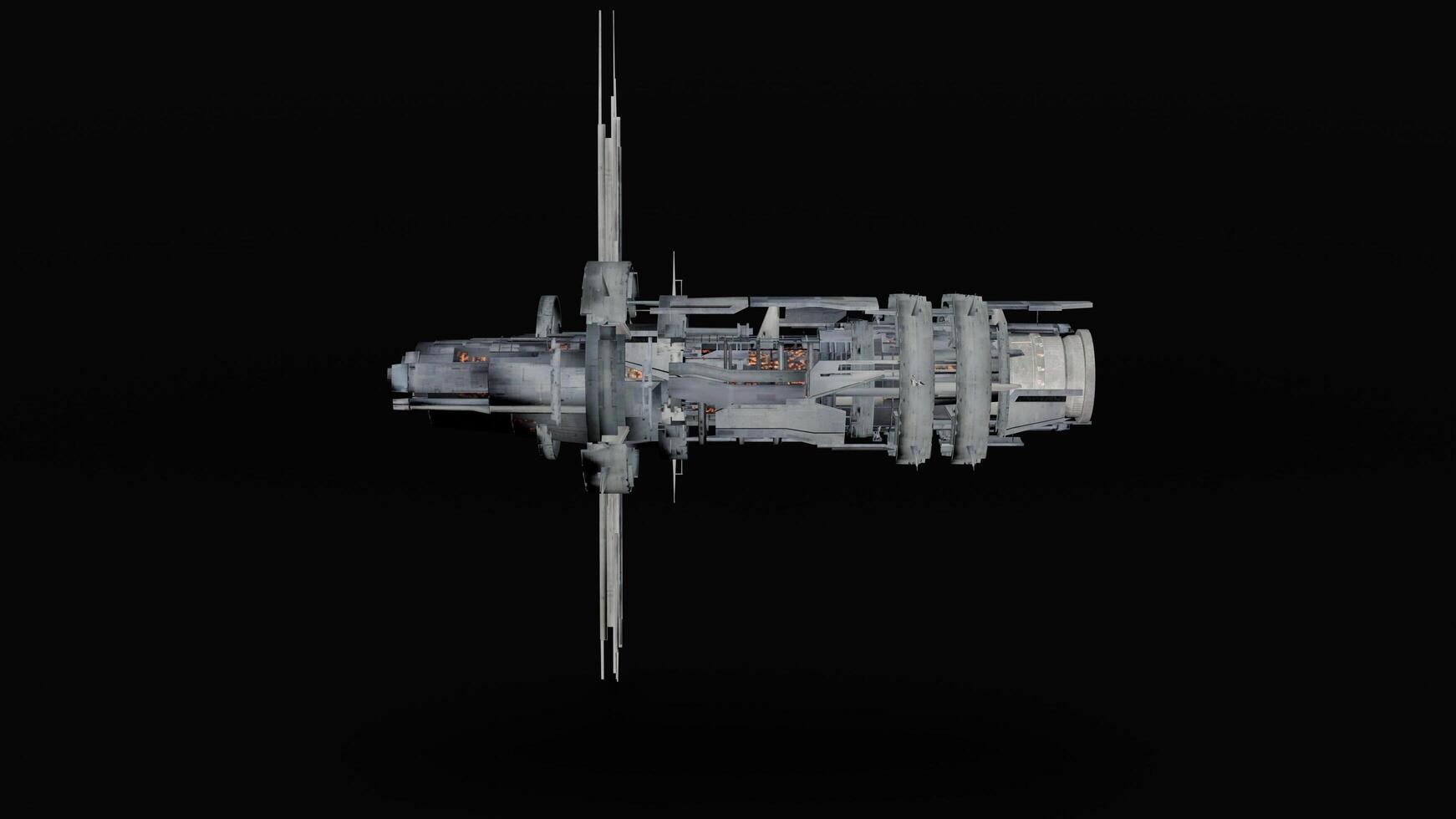 A space ship is shown in the dark photo