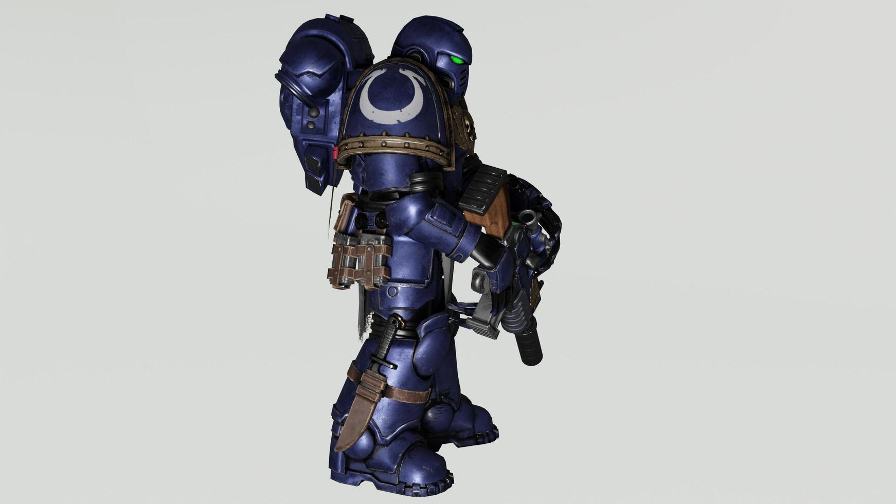 A 3d model of a space marine with a gun photo