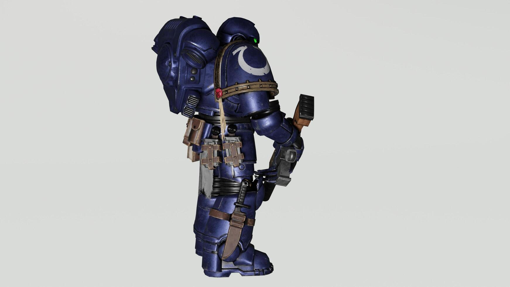 A 3d model of a space marine with a gun photo