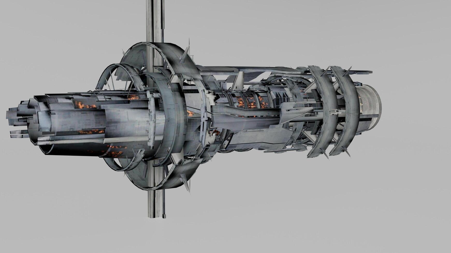 A 3d model of a large engine on a pole photo