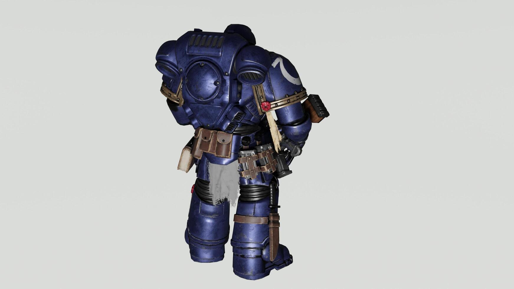 A 3d model of a space marine in blue armor photo