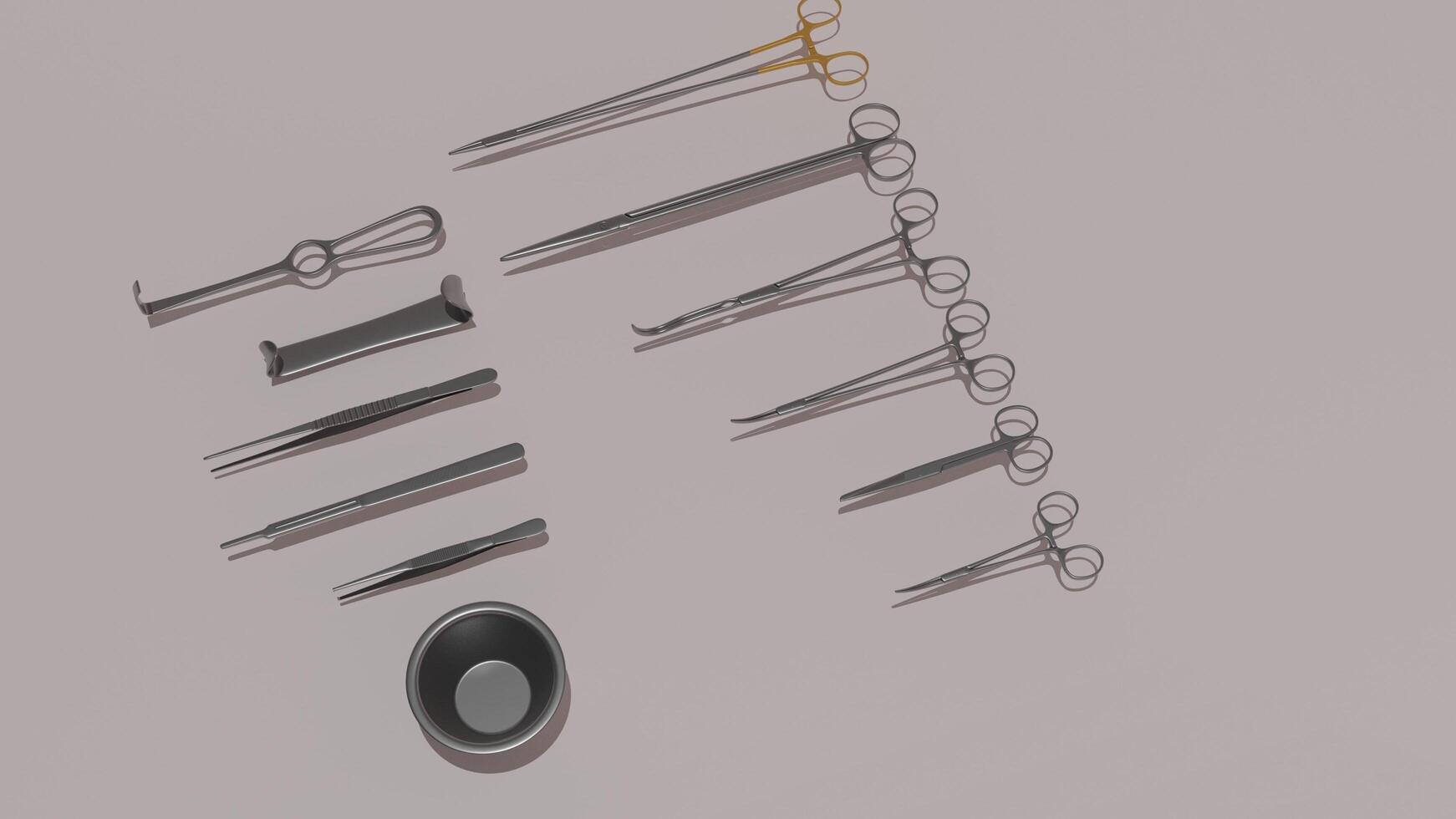 A collection of surgical instruments on a table photo
