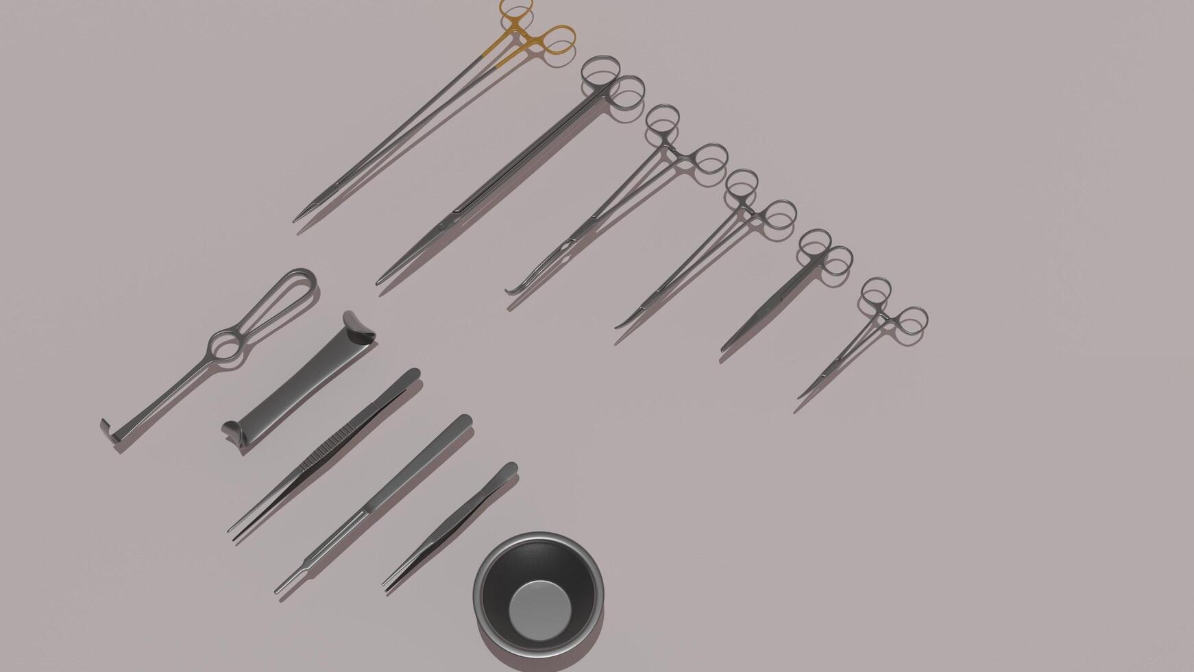 A set of surgical instruments on a table photo