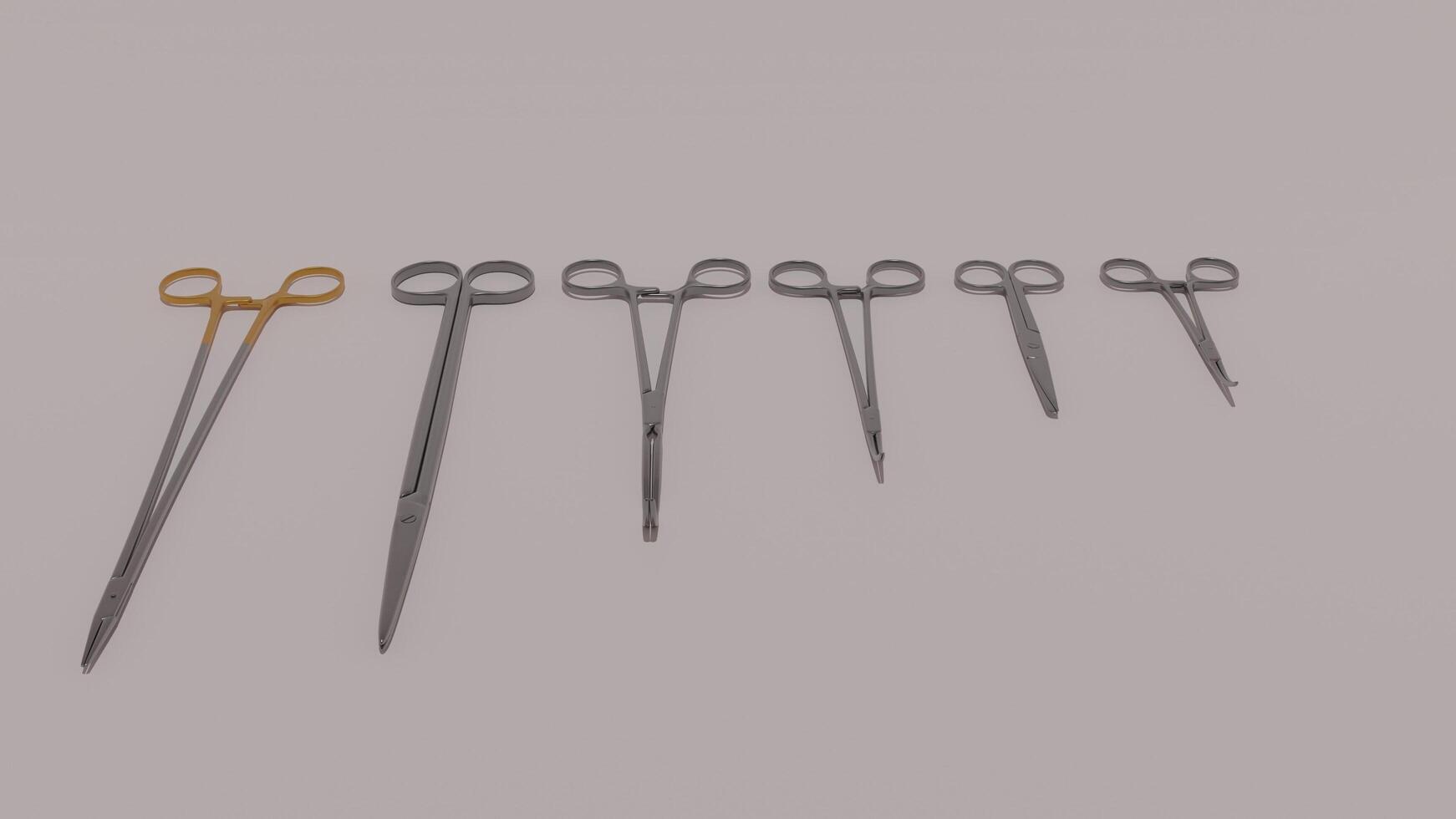 A group of surgical scissors on a gray background photo