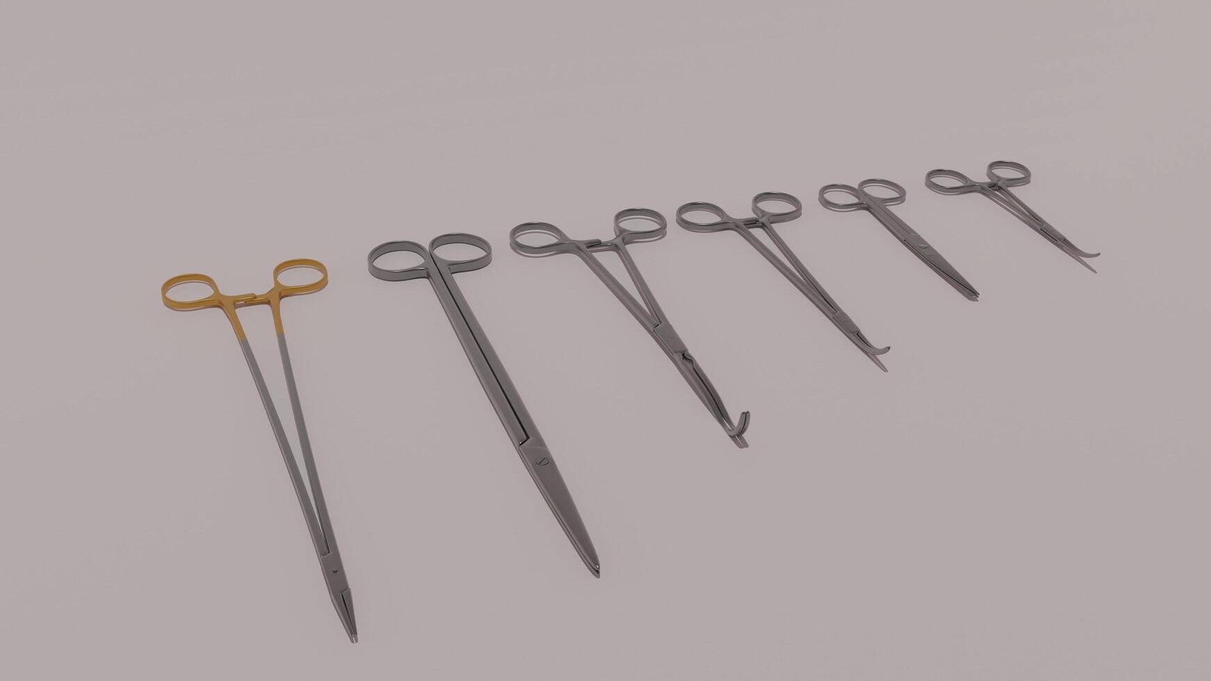 A group of surgical scissors on a gray background photo