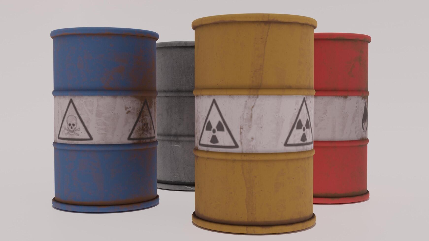 Three barrels with radioactive symbols on them photo