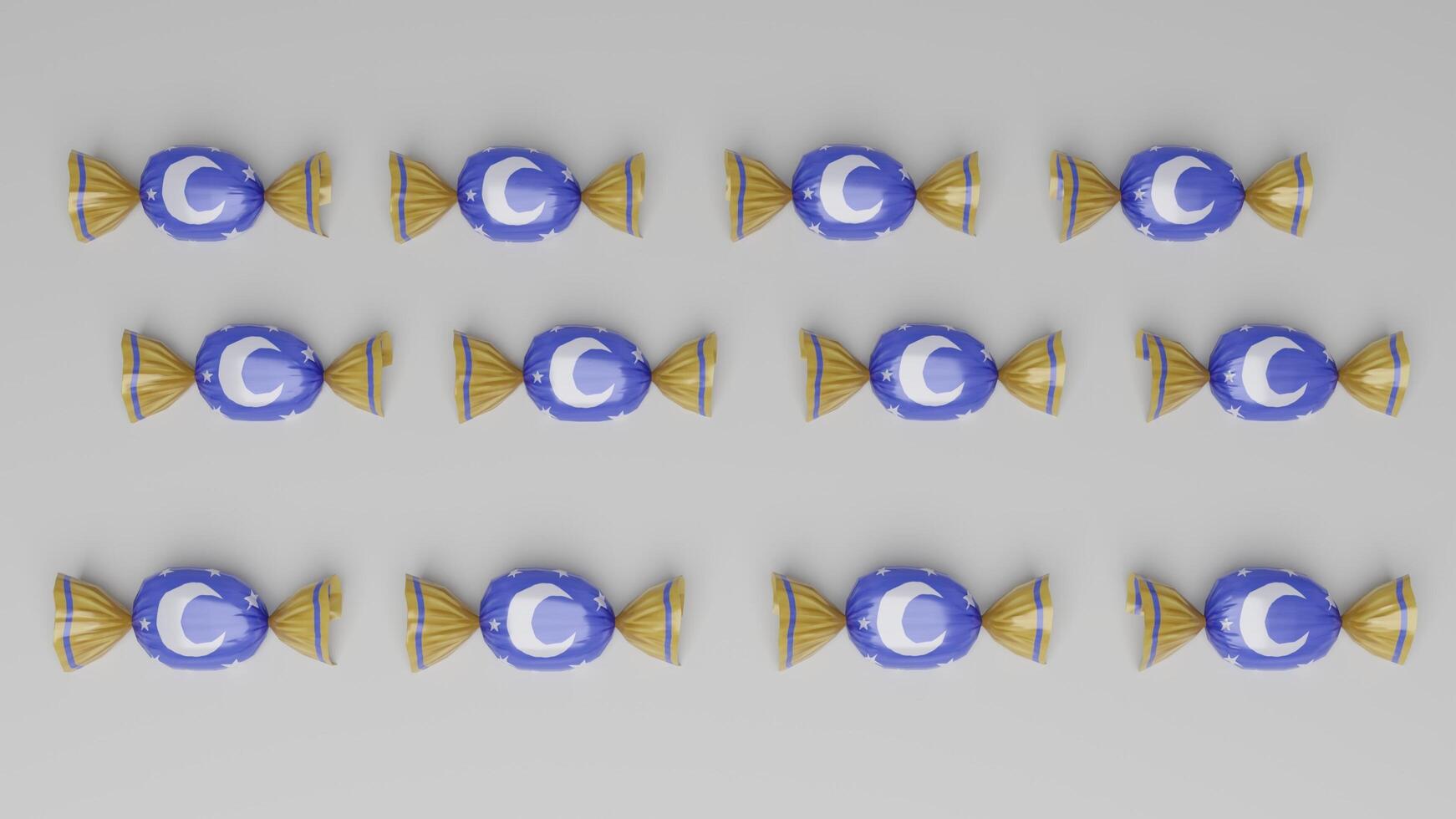 A set of blue and gold candies arranged in a row photo