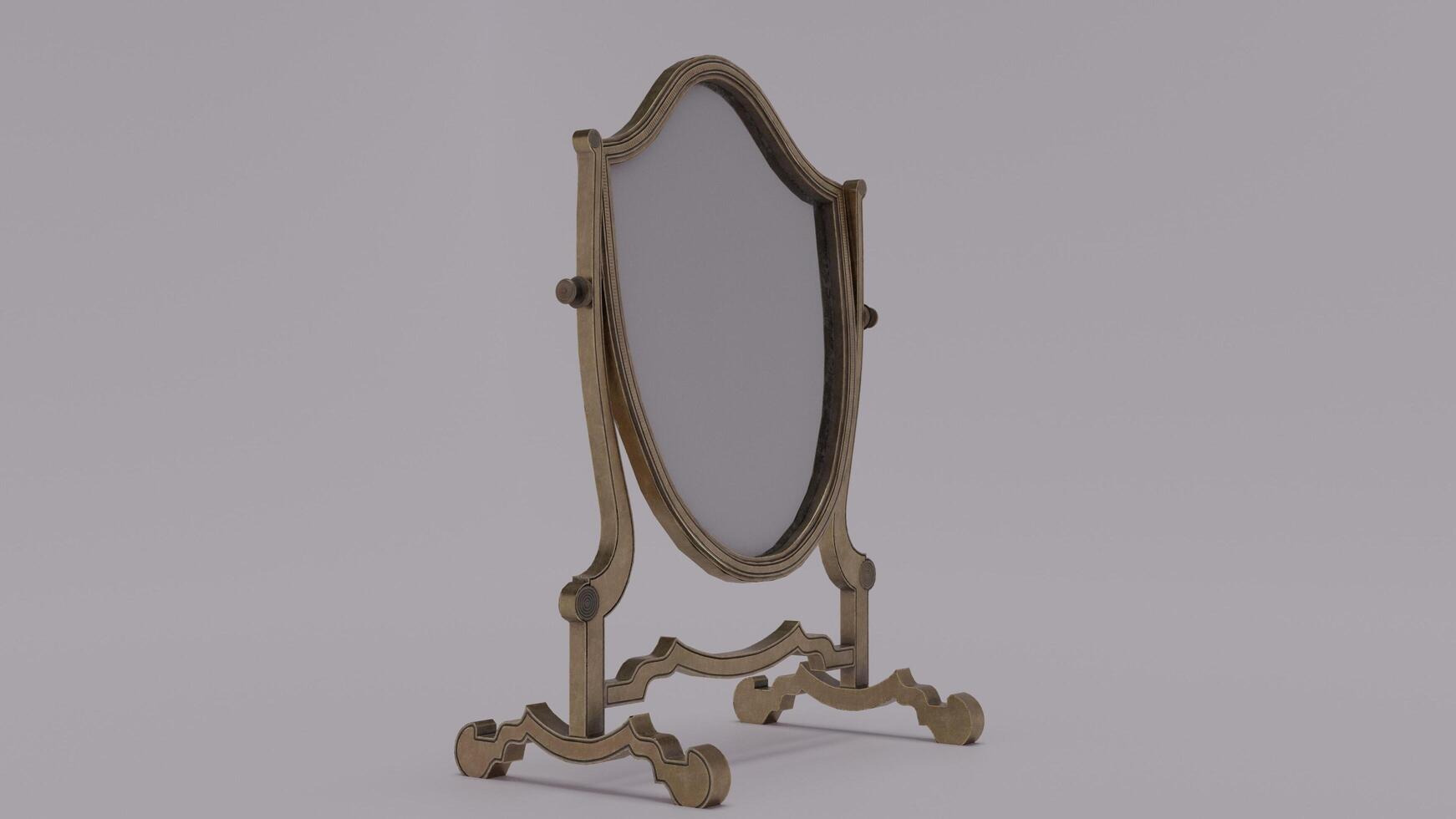 A mirror with a stand on a gray background photo