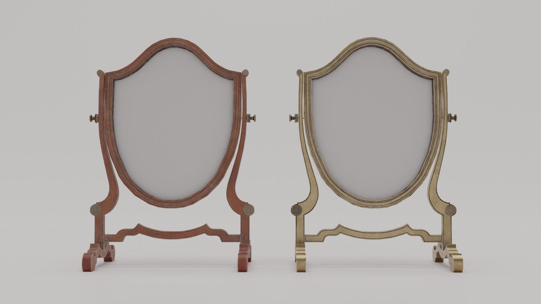 Two mirrors are shown in different colors photo