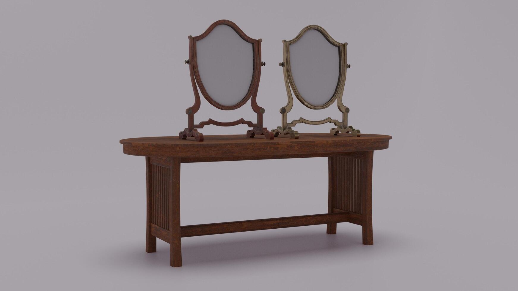 A small table with two mirrors on it photo