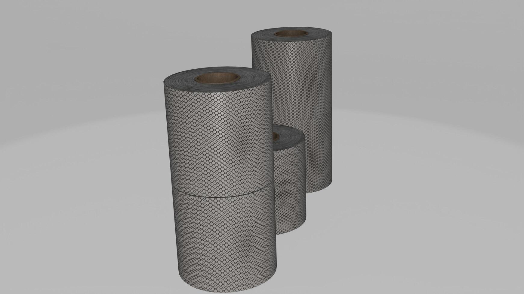 A 3d rendering of three rolls of metal photo