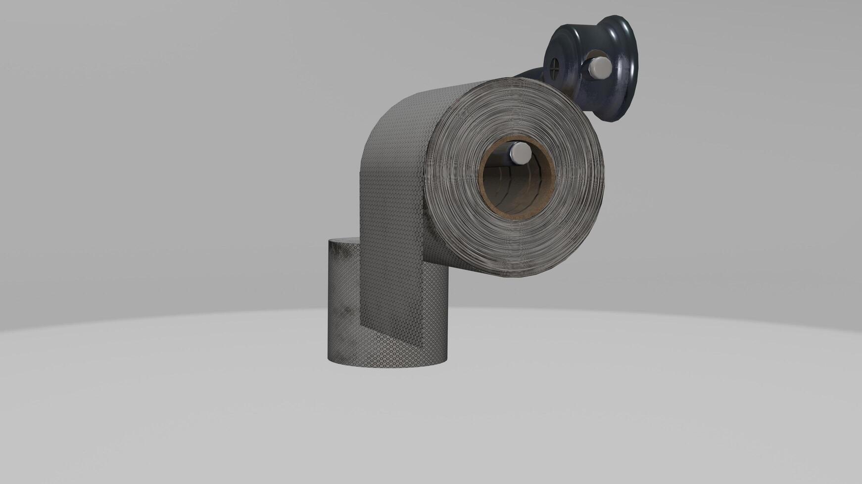 A roll of duct tape is attached to a metal pole photo