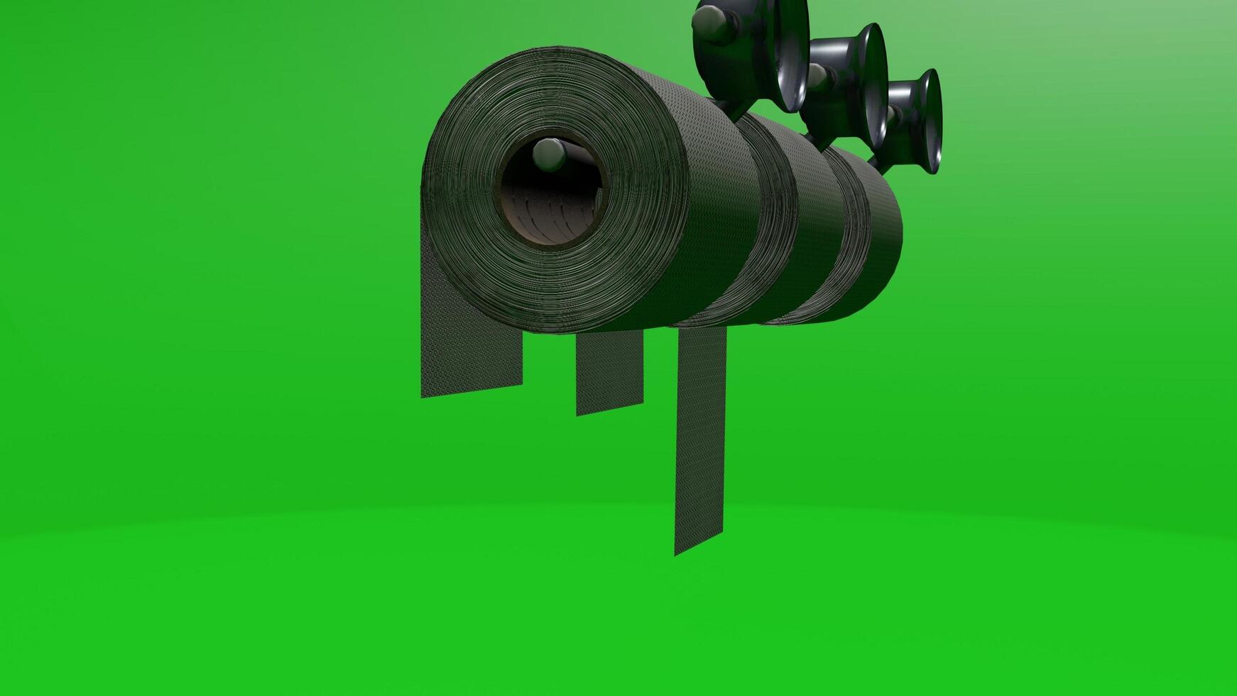 A green screen with a black roll of tape photo