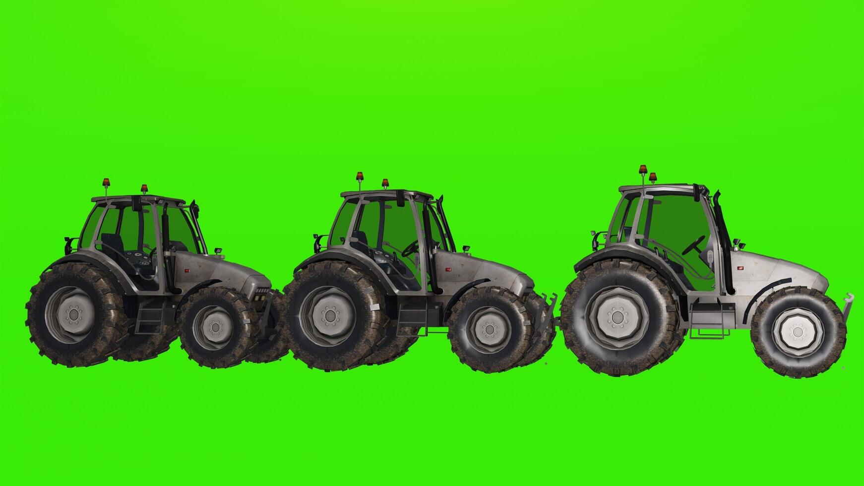 Three tractors on a green screen photo