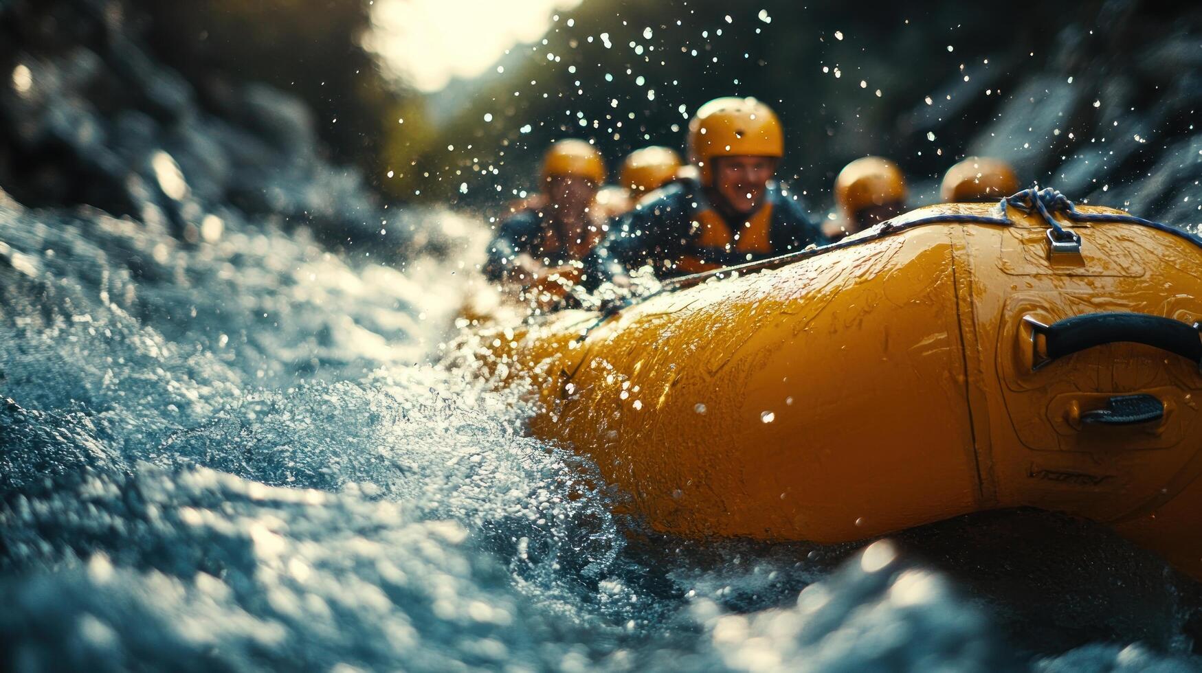 A Close-up of a Yellow Raft Navigating a Raging River photo