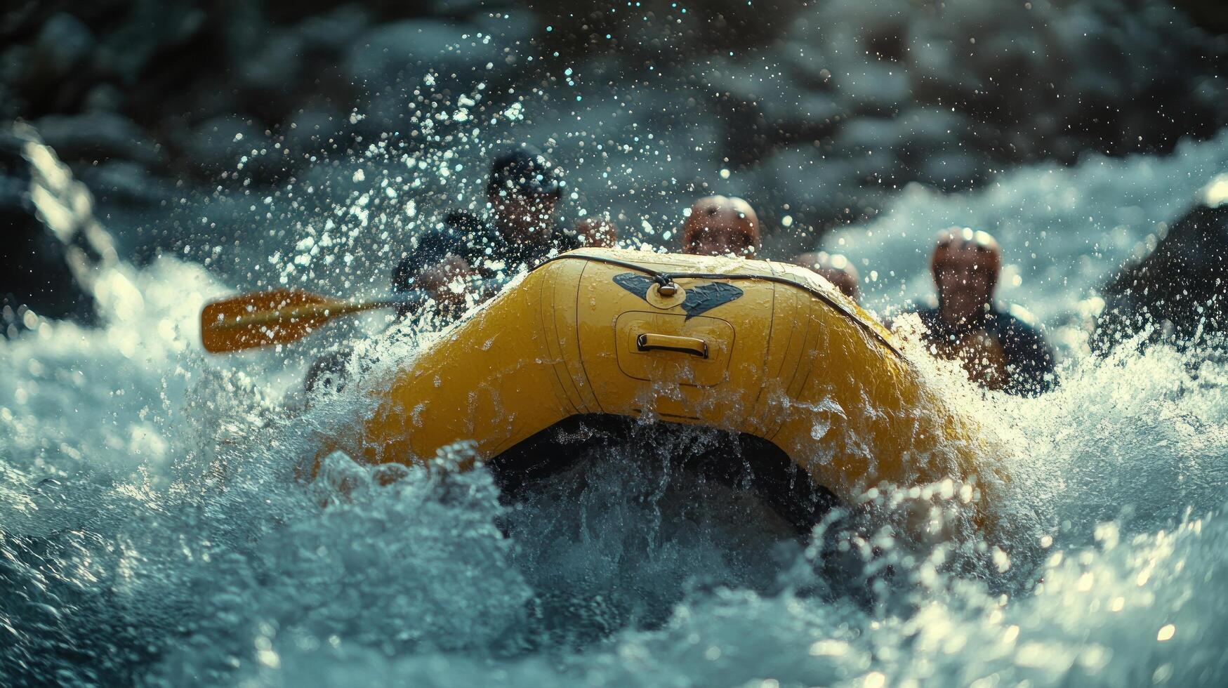 Close-up of a Yellow Raft Navigating Turbulent Rapids photo