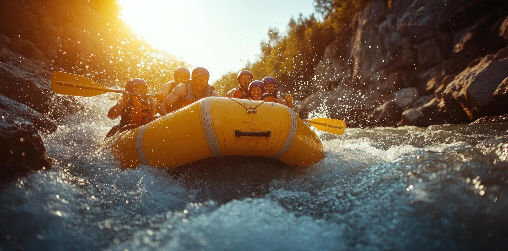 People In A Yellow Raft Ride Through Whitewater Rapids photo
