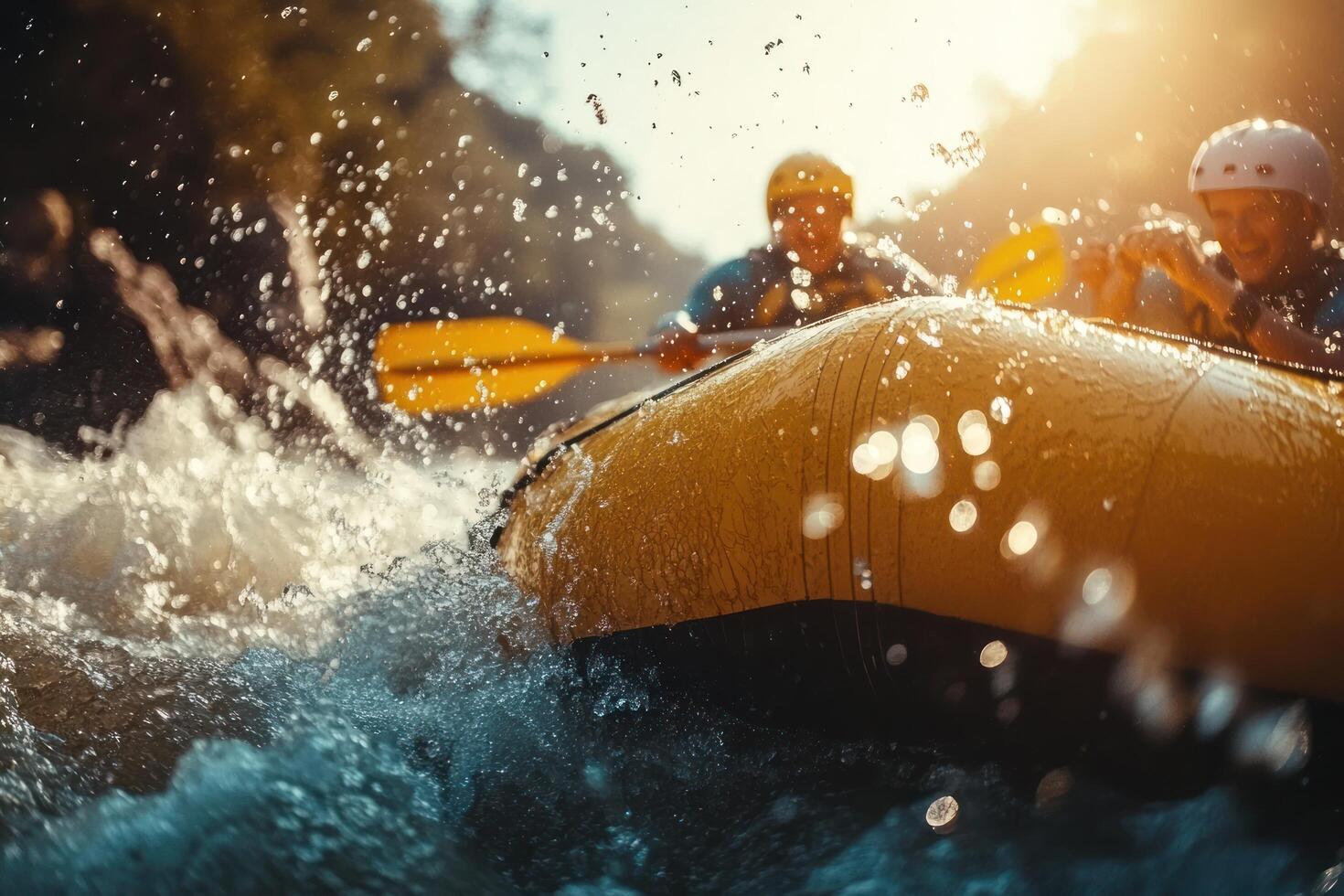 Close-up of a Yellow Raft with Water Splashing Around it photo