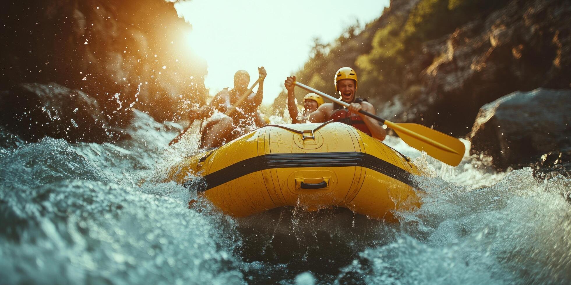 Rafting Through a Fast-Moving River with Splashing Water photo